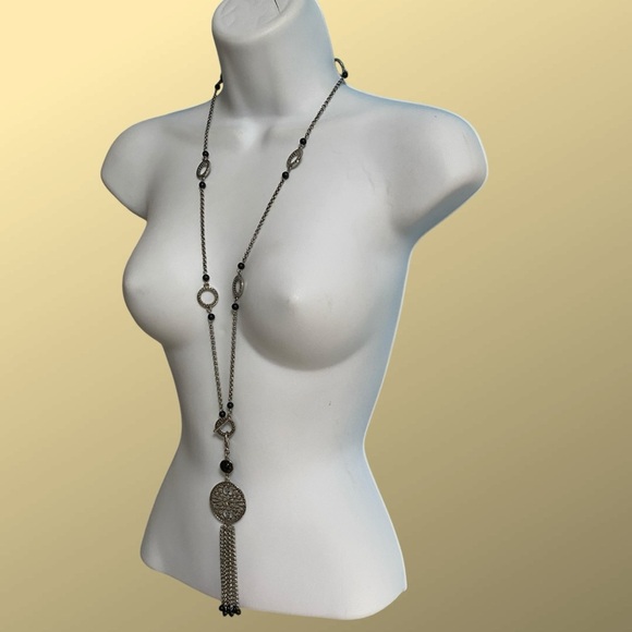 LIA SOPHIA Silver Tone Tassel Toggle Clasp Necklace Detachable Pendant Long - Picture 10 of 11